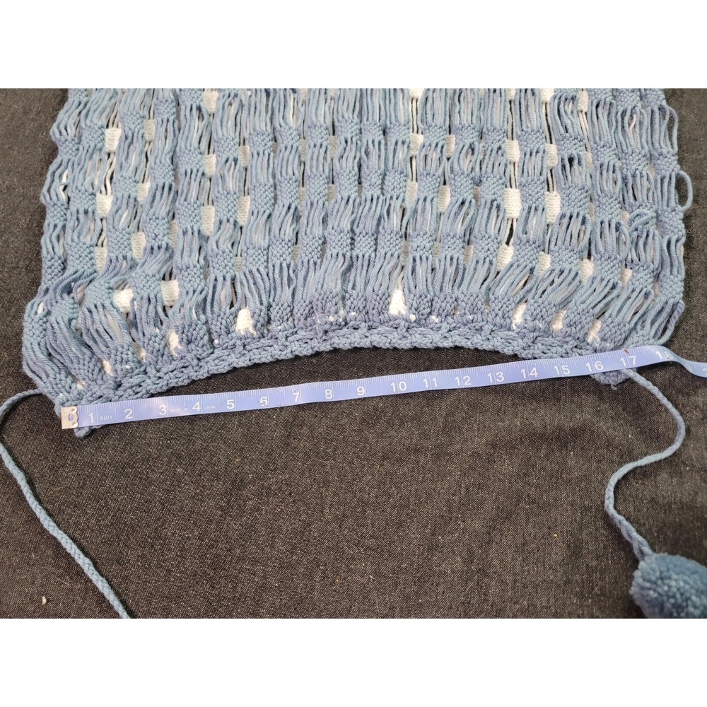 Vintage 70s Handmade Crochet Blue White Cape Capelet Knit‎ Poncho Shawl - Picture 7 of 11